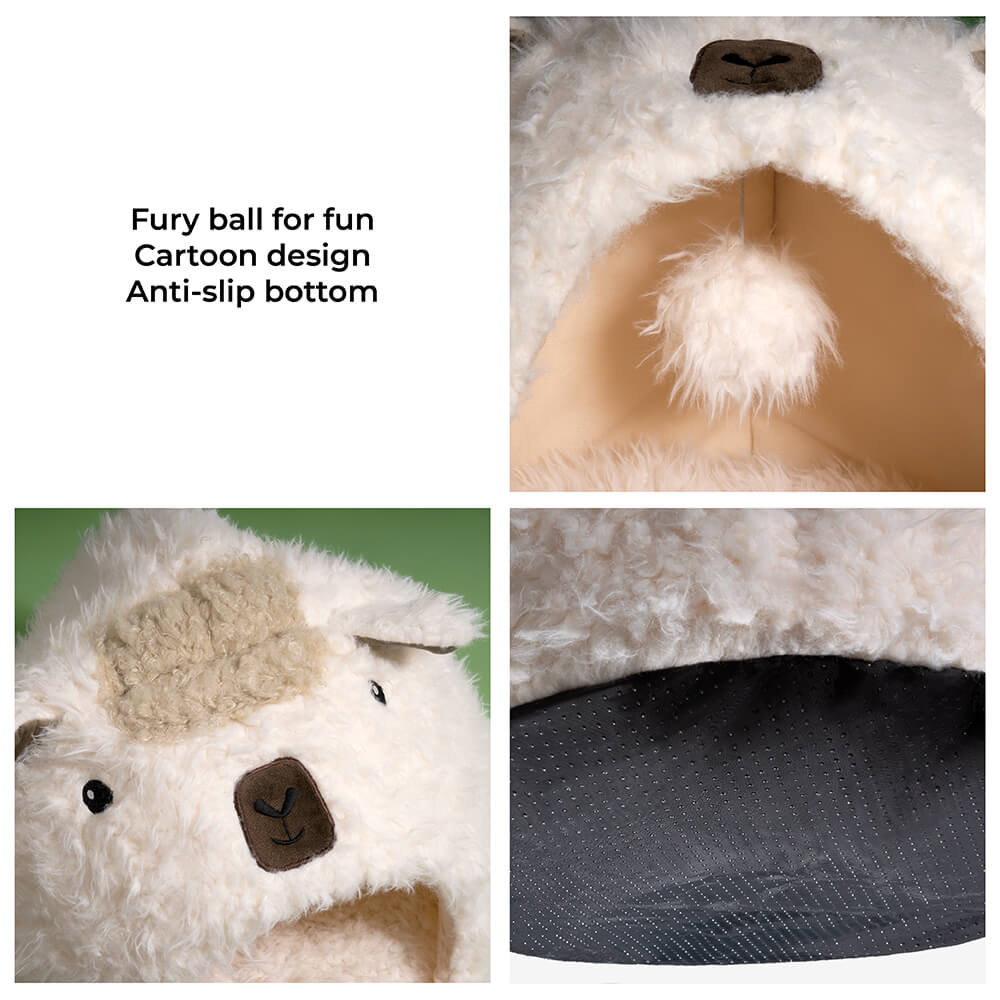 Cartoon Alpaca Warm Semi-Enclosed Cat Cave