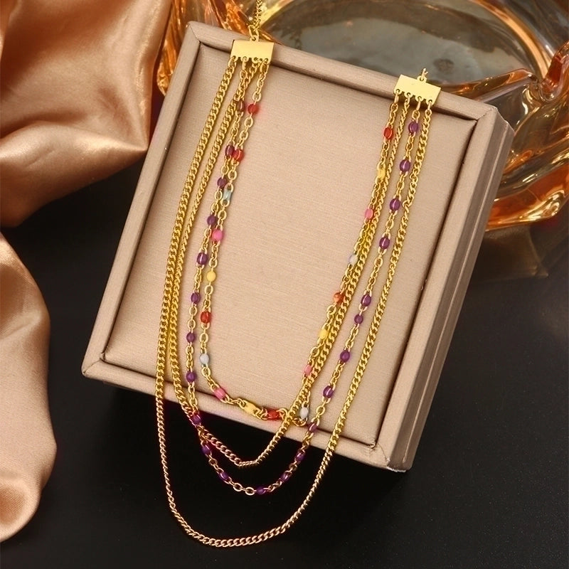 Vintage Style Commute Devil's Eye Heart Shape Lock 304 Stainless Steel Turquoise Rhinestones Pearl 18K Gold Plated Plating Inlay Layered Necklaces