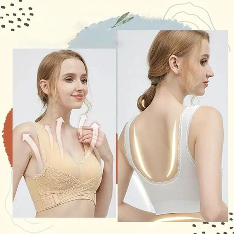 Wireless Front Cross Buckle Lace Lift Bra