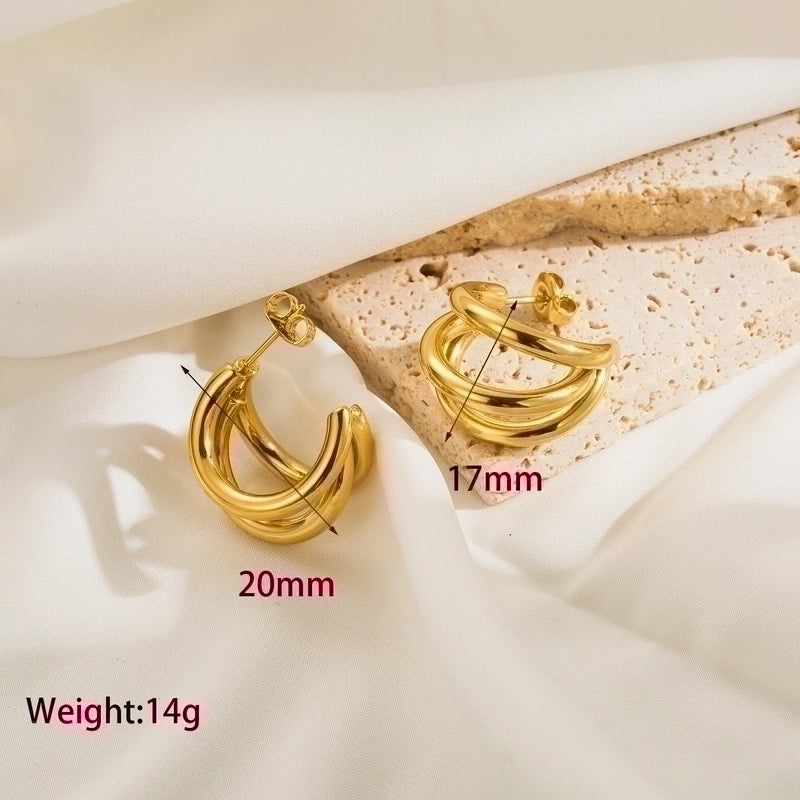 1 Pair Minimalist Classic Style C Shape Plating Stainless Steel 14k Gold Plated Ear Studs