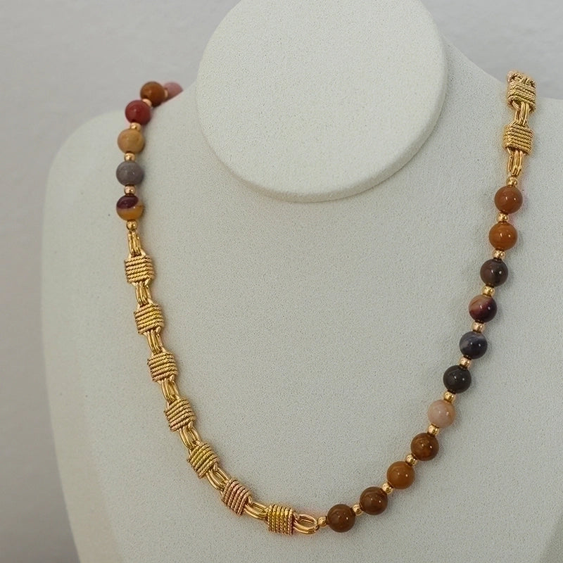 IG Style Punk Color Block Agate Titanium Steel 18K Gold Plated Beaded Patchwork Plating Necklace