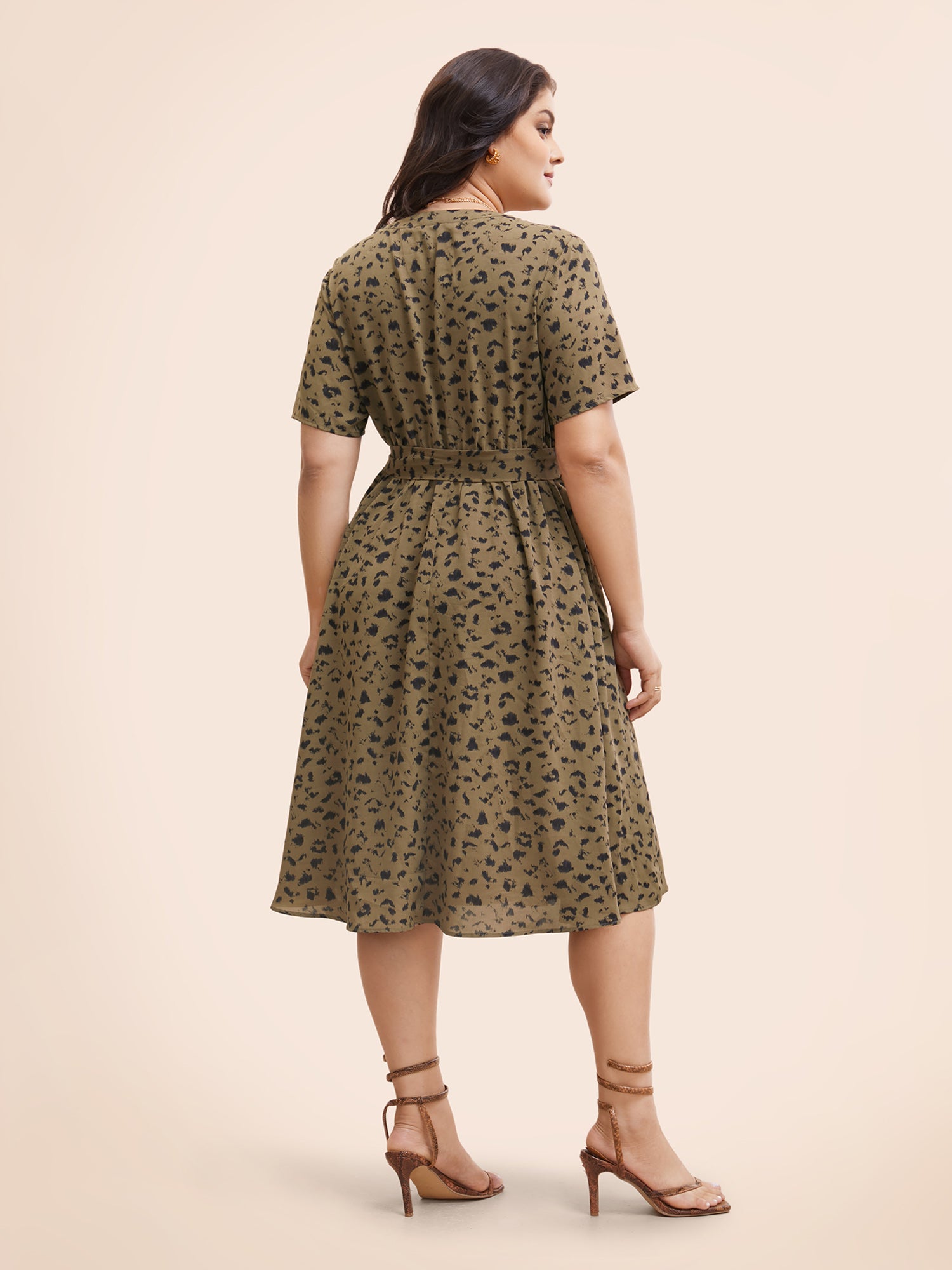 Leopard Print Notched Pocket Belted Dress