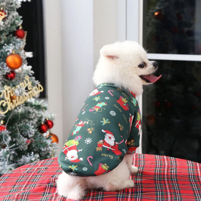 CUHK Dog Cat Teddy Bixiong Fadou Clothes Fleece-lined Christmas Printed Sweater Spring. Autumn And Winter Pet Supplies