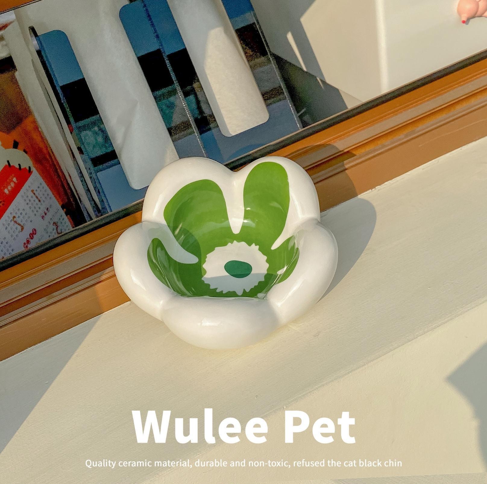 Wulee Petal Shaped Ceramic Antibacterial Pet Cat Bowls Small Dog Bowls