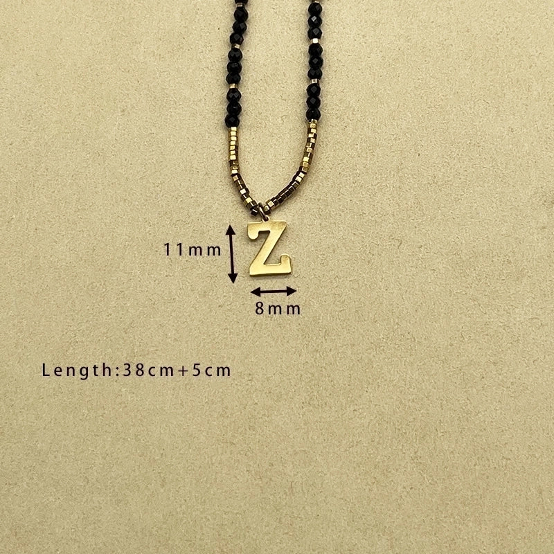 Casual Letter 304 Stainless Steel 18K Gold Plated Beaded Pendant Necklace
