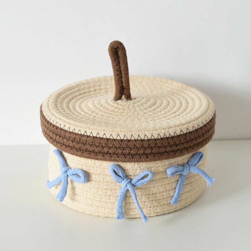 Cute Color Matching Color Contrast Pattern Cotton Thread Storage Basket