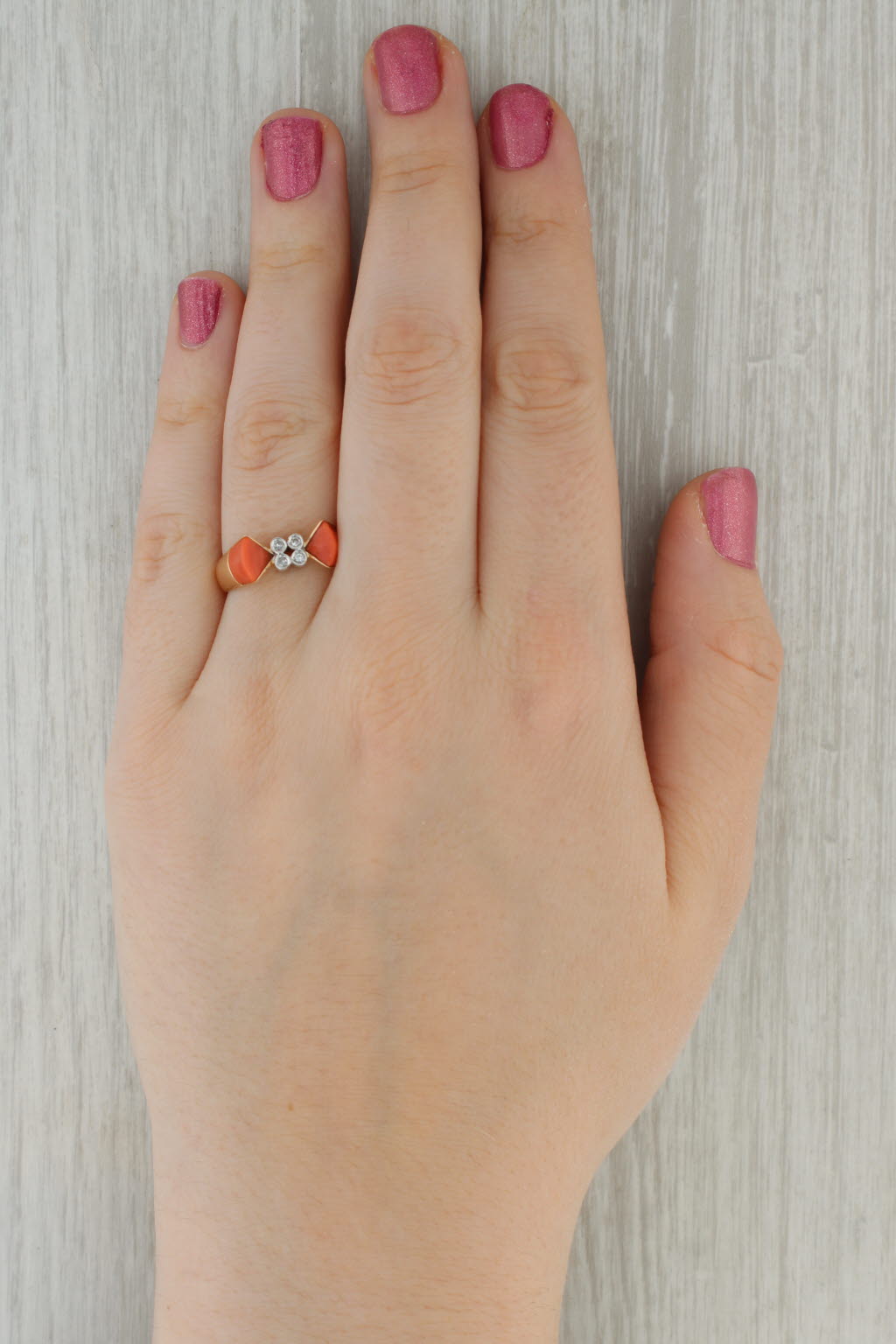 Coral Diamond Ring 14k Yellow Gold Size 8.25 Vintage Abstract