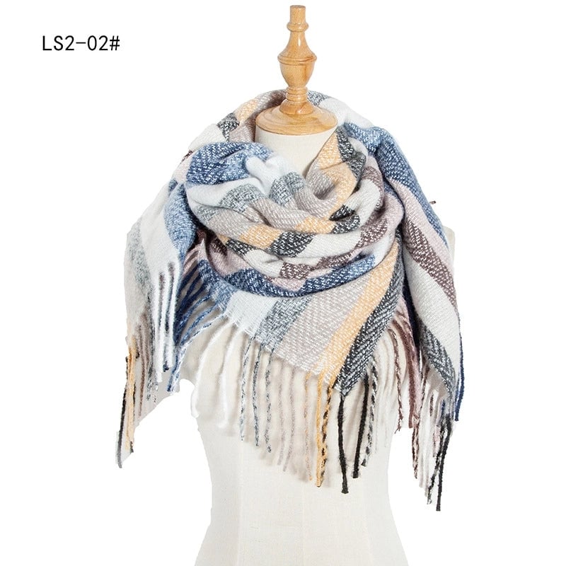 New Circle Yarn Stripe Plaid Polyester Long Tassel Bristle Square Scarf Female Men's Scarf Shawl