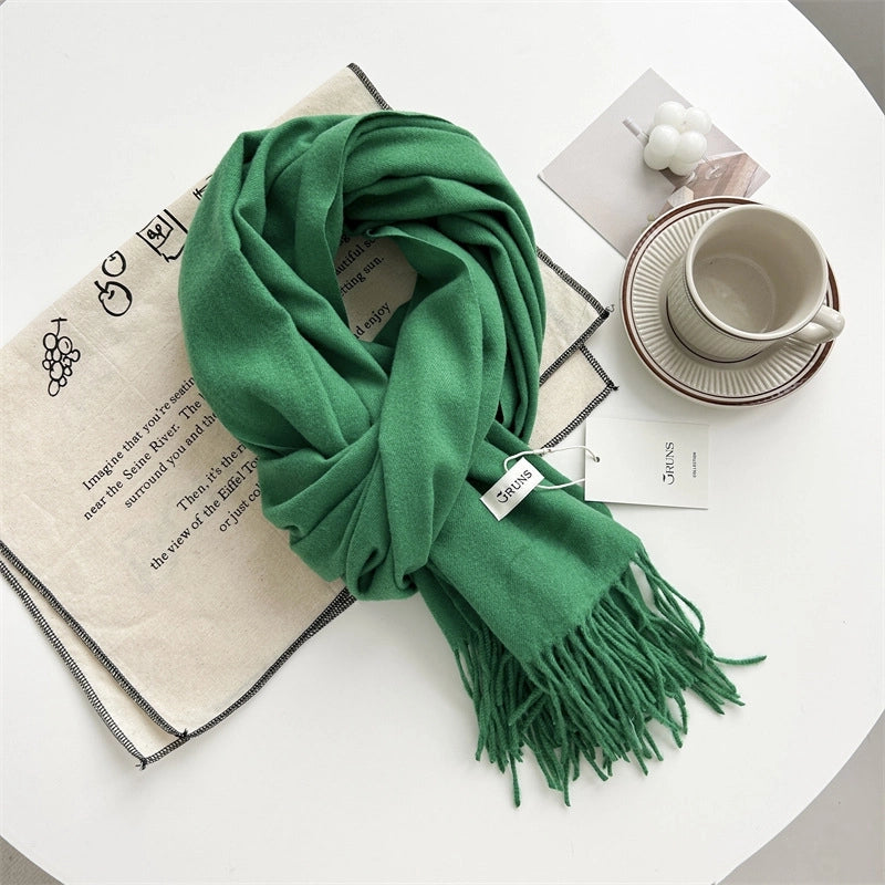 Women's Elegant Minimalist Solid Color Imitation Cashmere Tassel Scarf