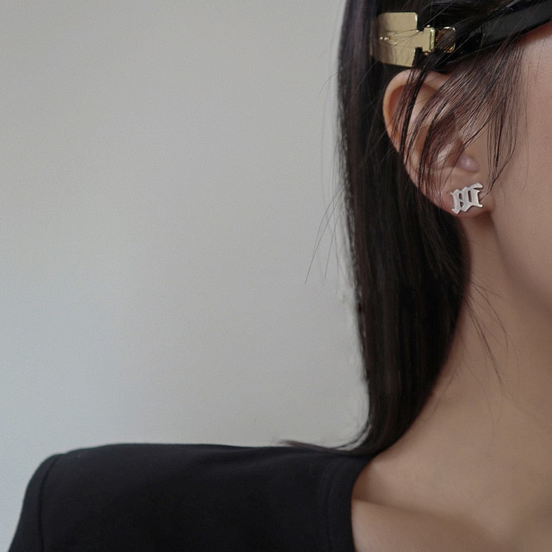 M Old English Earrings