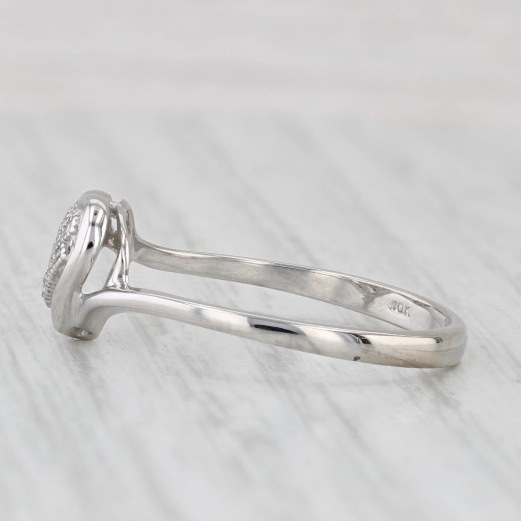 Pave Diamond Heart Ring 10k White Gold Bypass Size 7.25