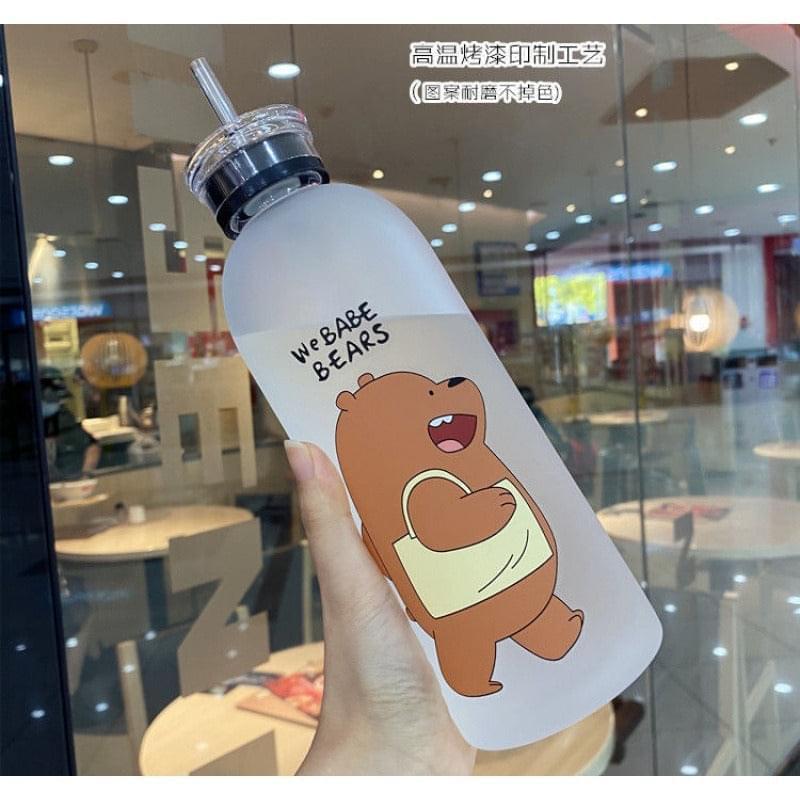 2IN1 DRINKING WE BABE BEARS FROSTED WATER BOTTLE WITH 2 CAPS & STRAW 1000ML