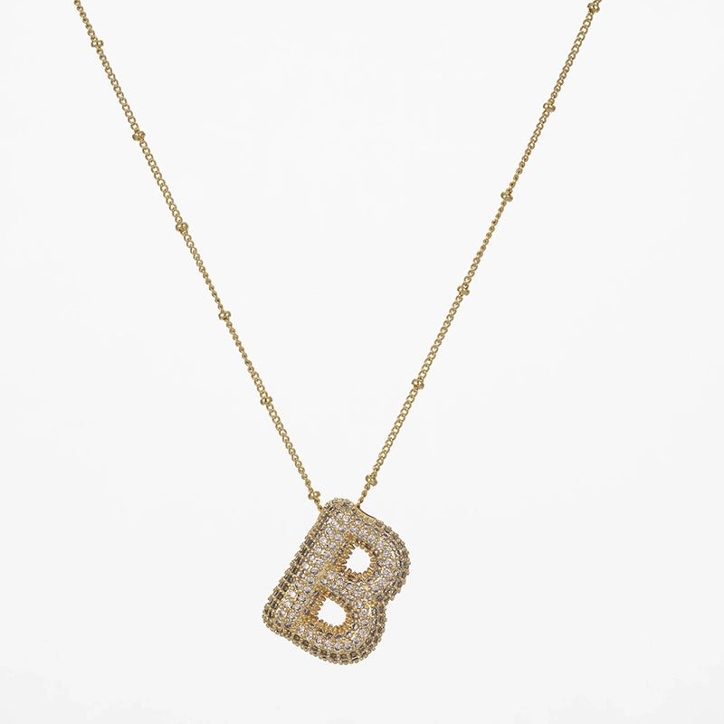Copper Gold Plated Silver Plated IG Style Minimalist Plating Inlay Letter Zircon Pendant Necklace