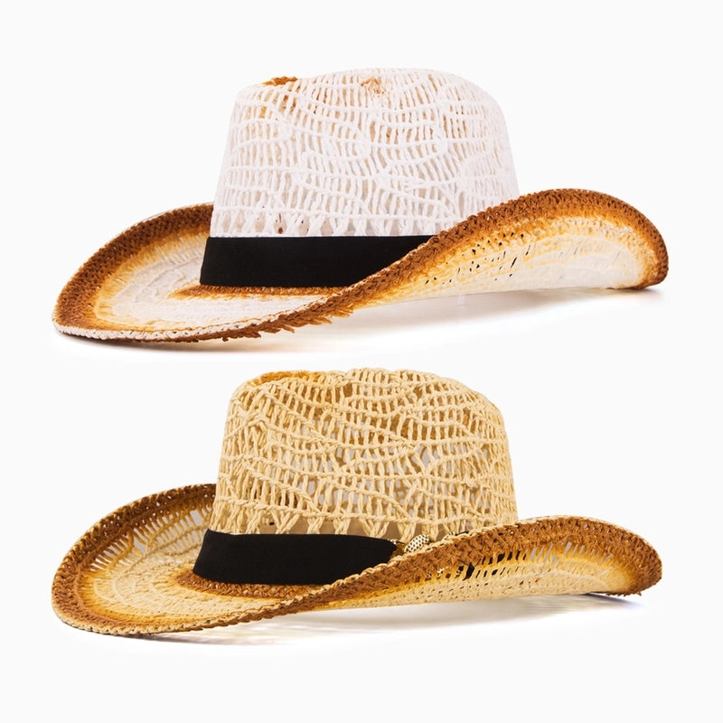 Women's Tropical Cool Style Color Block Big Eaves Fedora Hat