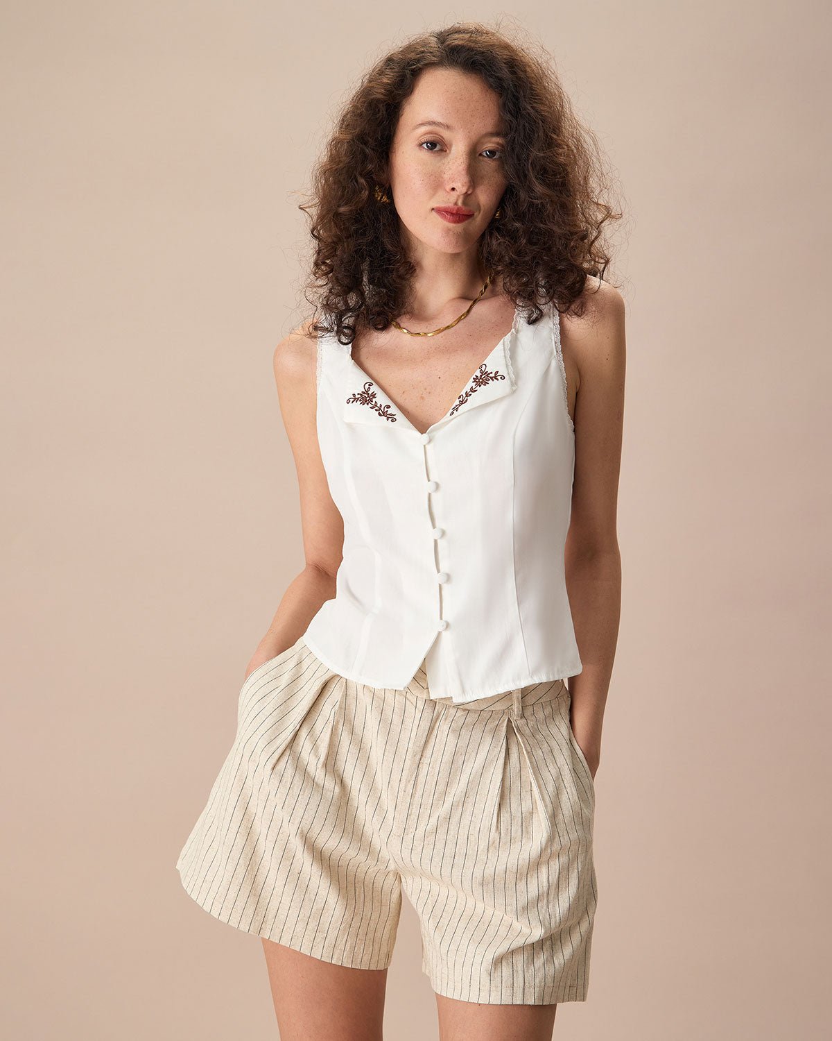 The White Lace Spliced Embroidery Tank Top