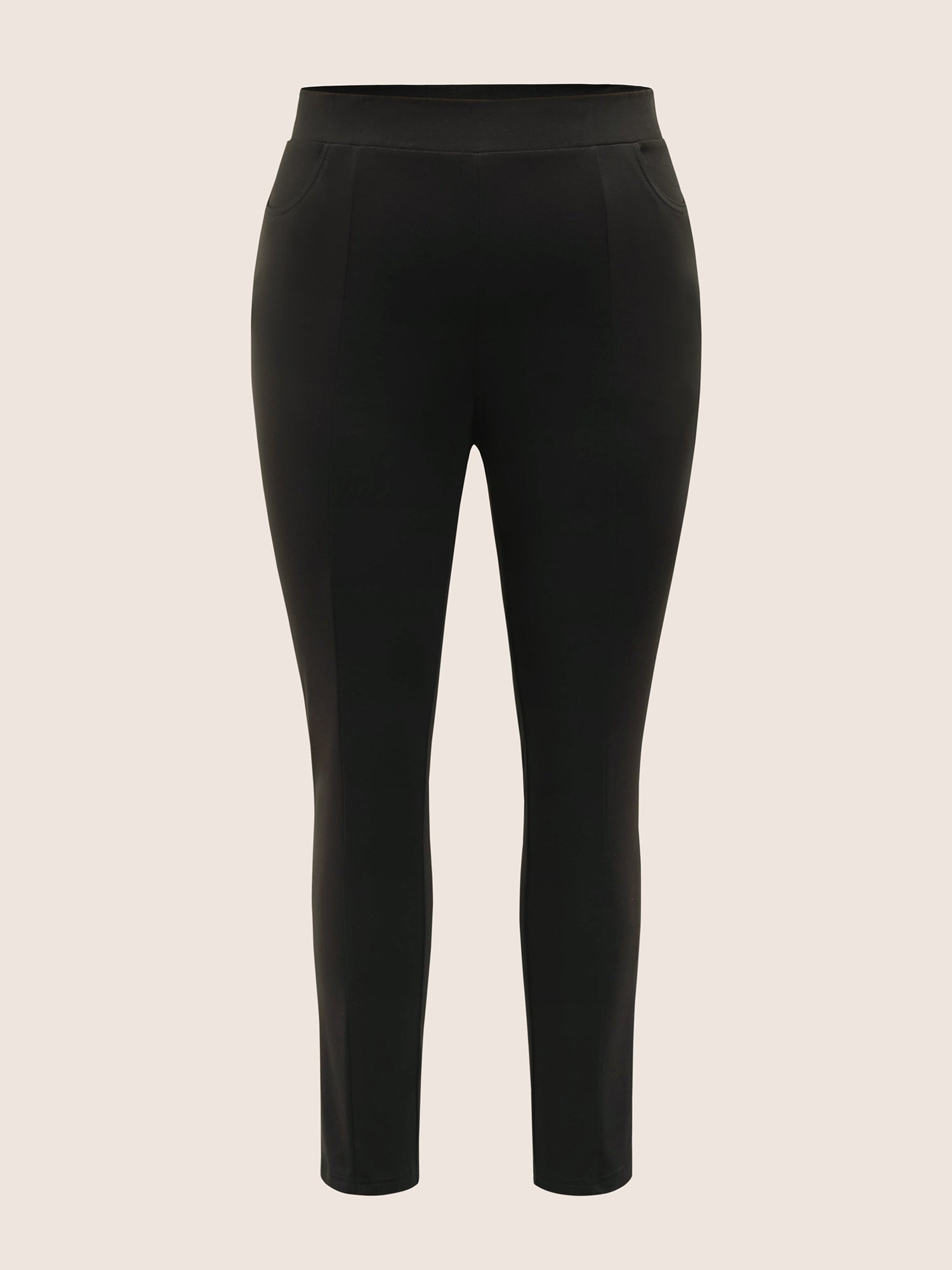 Plain Elastic Waist High Rise Slim Pants