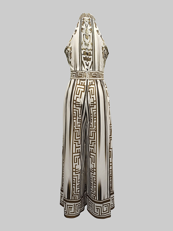 Sleeveless Wide Leg Printed Halter-Neck Jumpsuits