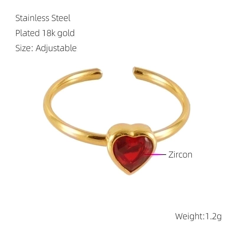 Casual Cute Square Heart Shape Flower 304 Stainless Steel Zircon 18K Gold Plated Plating Inlay Stainless Steel Rings