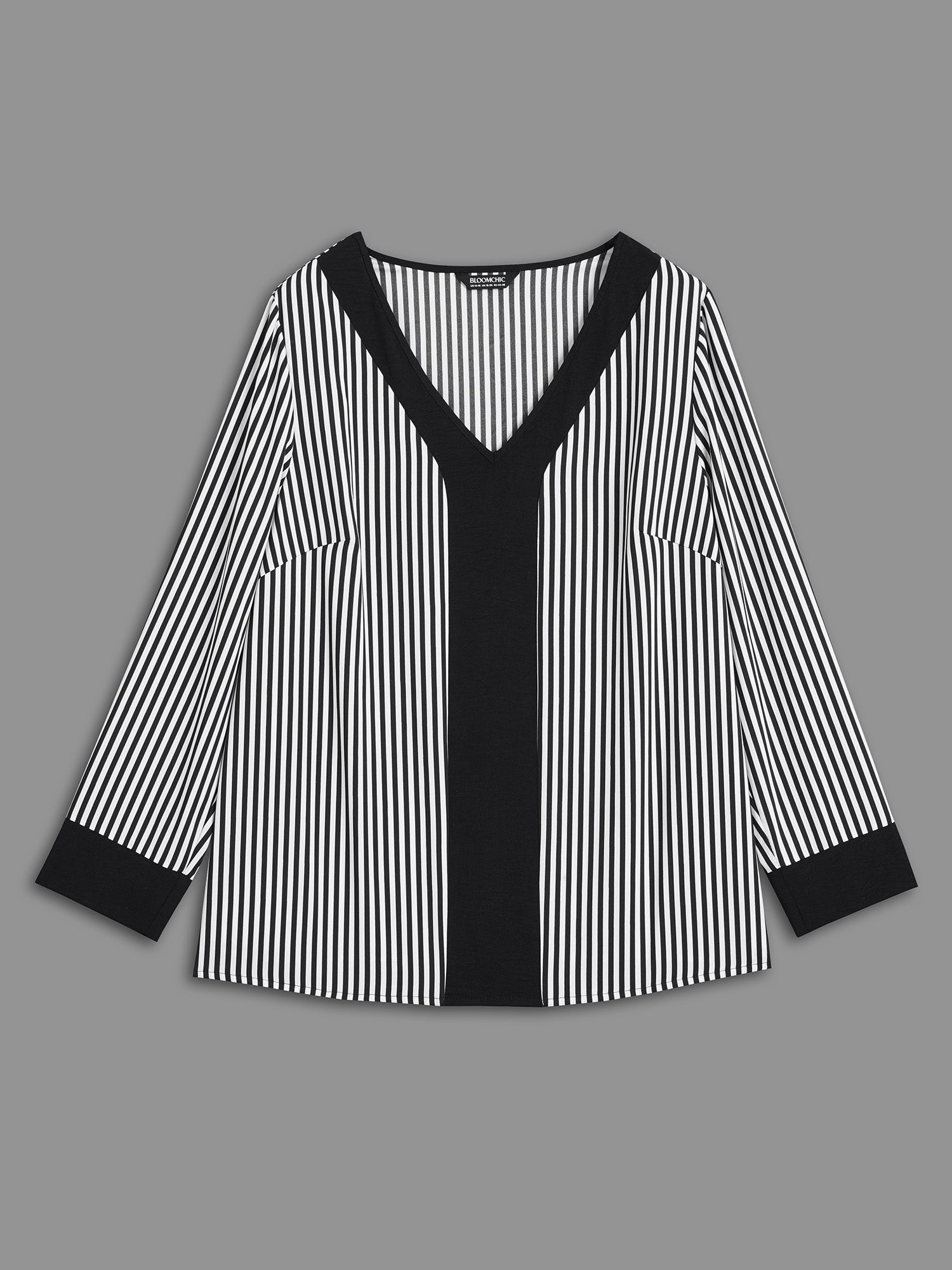 V Neck Striped Patchwork Blouse