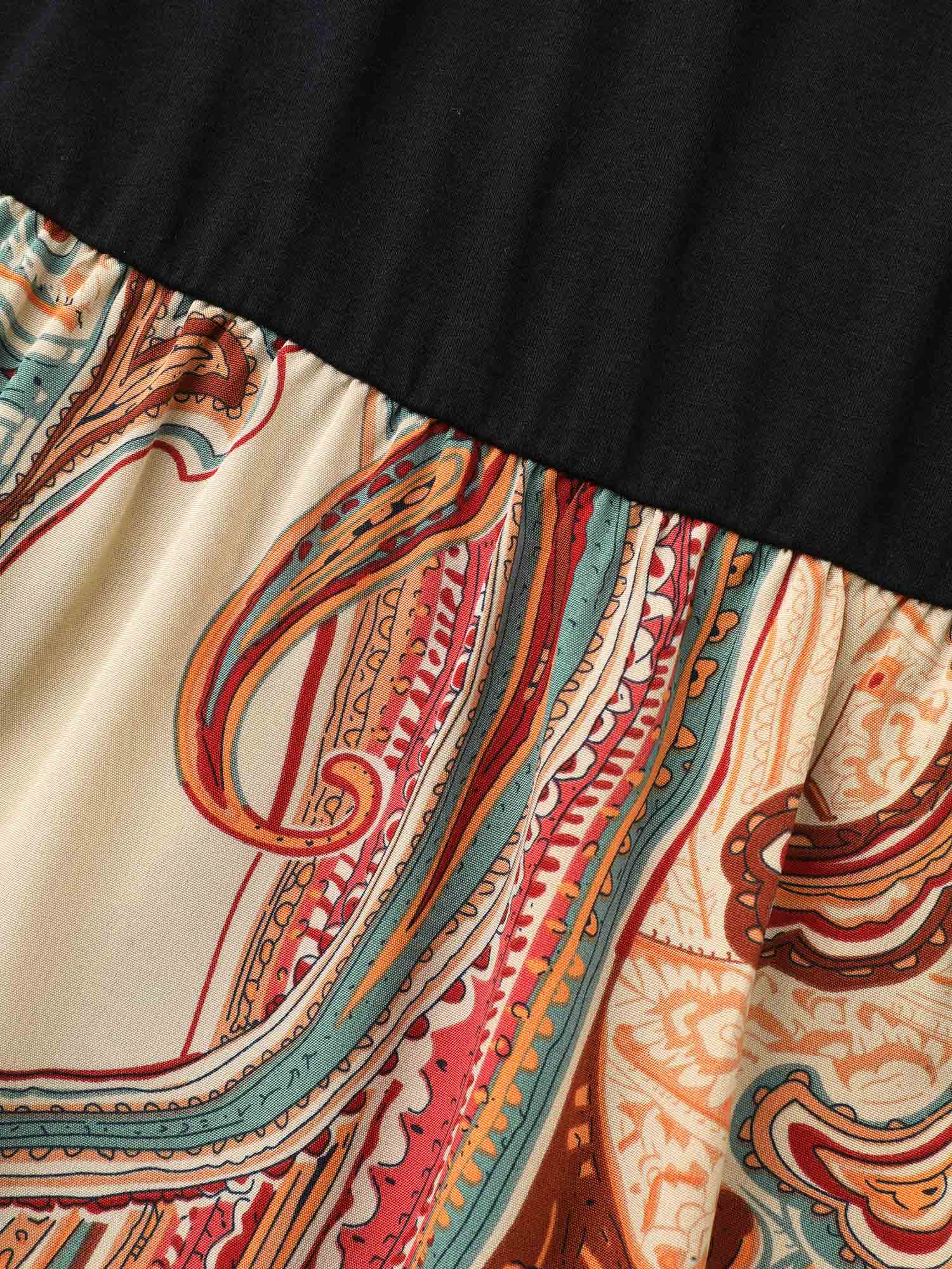 Bandana Print Patchwork Elastic Waist Dress