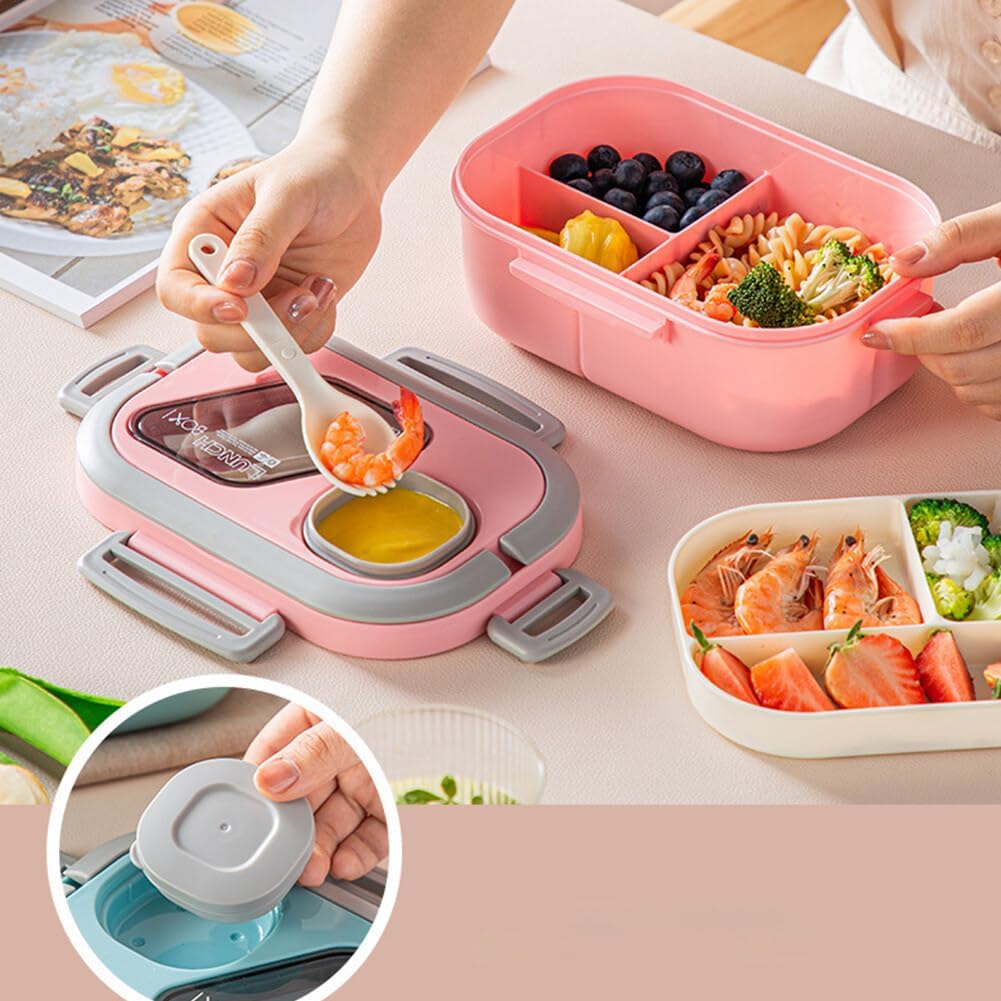 Bento Lunch Box. Salad Container. Bento-Style Tray For Toppings. Container For Dressings. And Built-In Reusable Fork And Knife