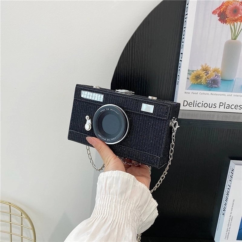 Women's Pu Leather Camera Cute Square Lock Clasp Shoulder Bag Crossbody Bag