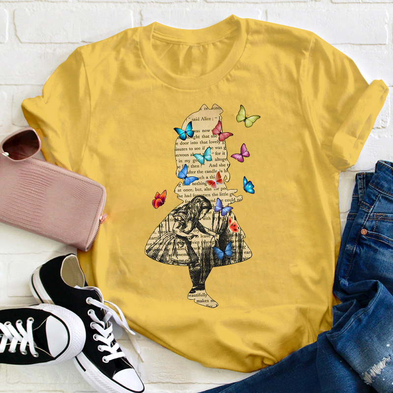 Vintage Wonderland Butterfly Teacher T-Shirt