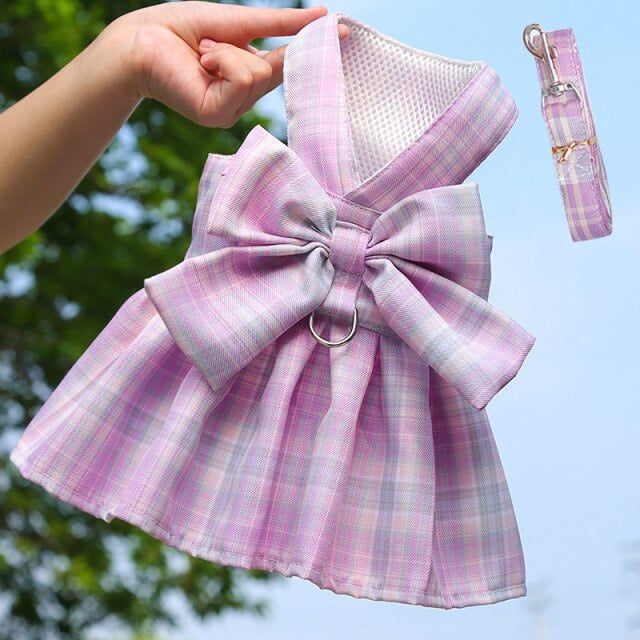 Plaid Pattern Dog Harness Dress