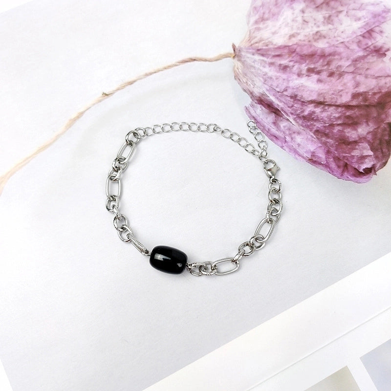 Simple New Stainless Steel Titanium Steel Natural Agate Stone Couple Bracelet Men And Women Jewelry Foreign Trade Exclusive