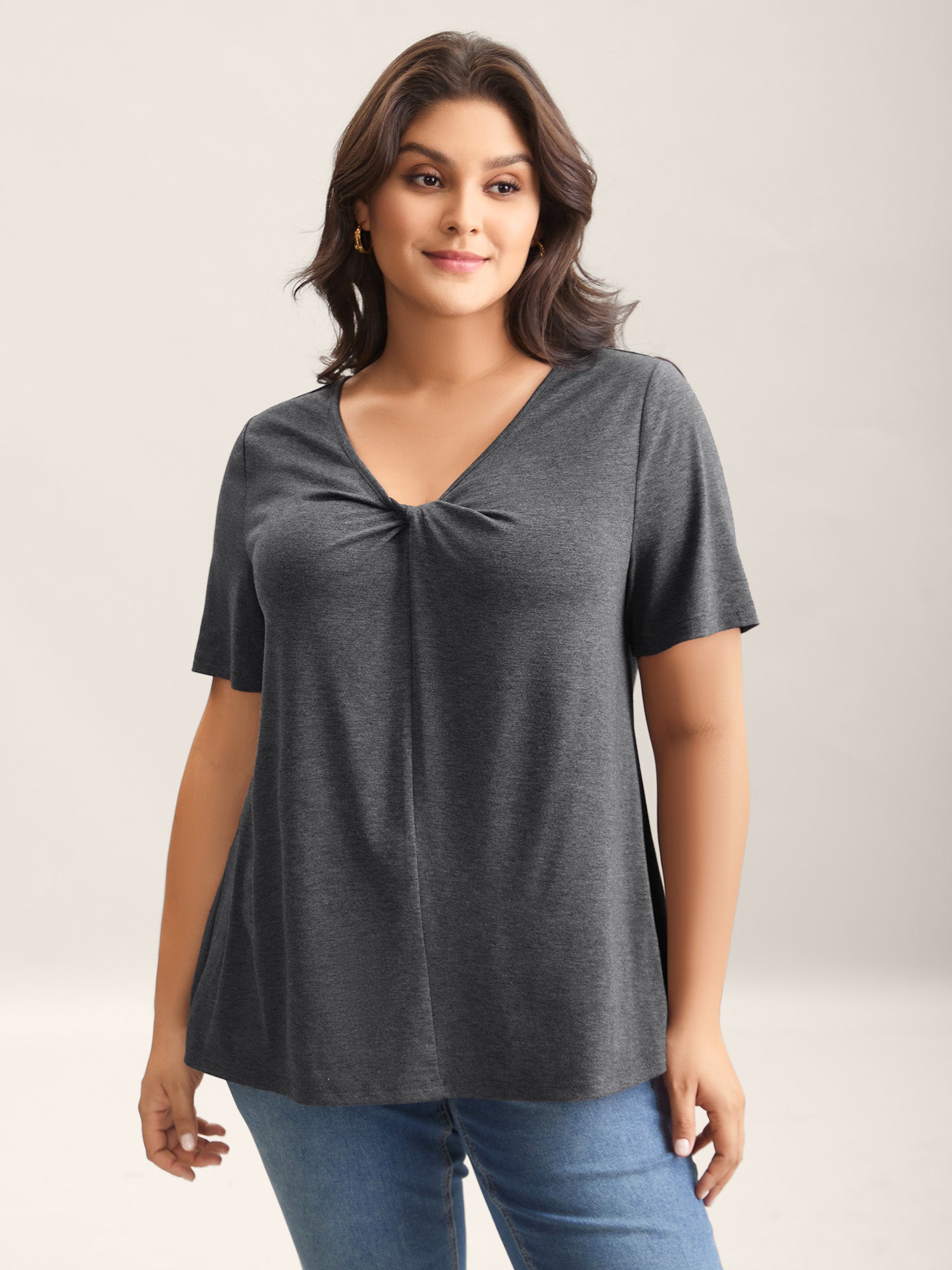 Supersoft Cinched Neck Plain T-Shirt