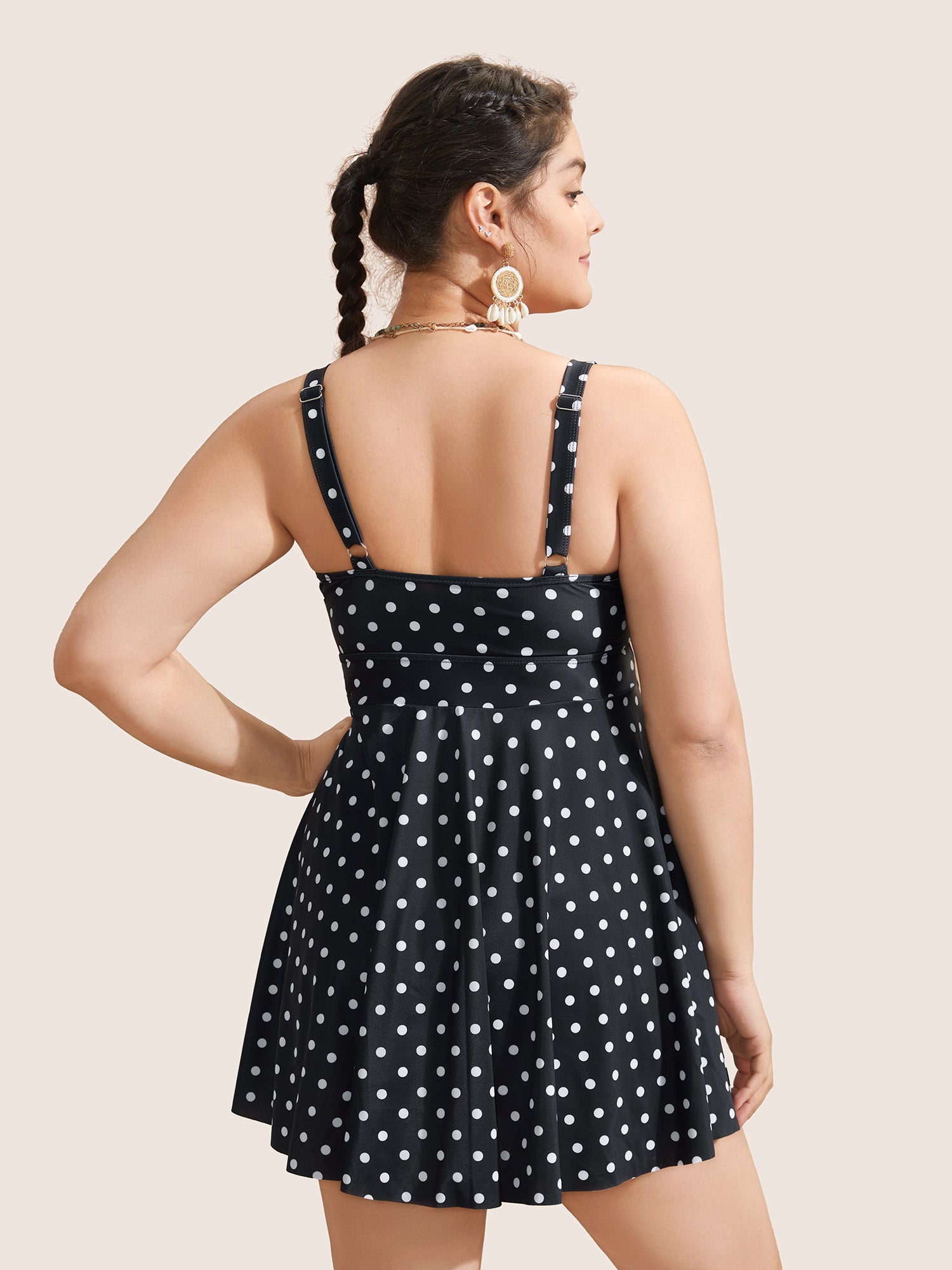 Polka Dot Crossover Ruched Flutter Hem Swim Dress