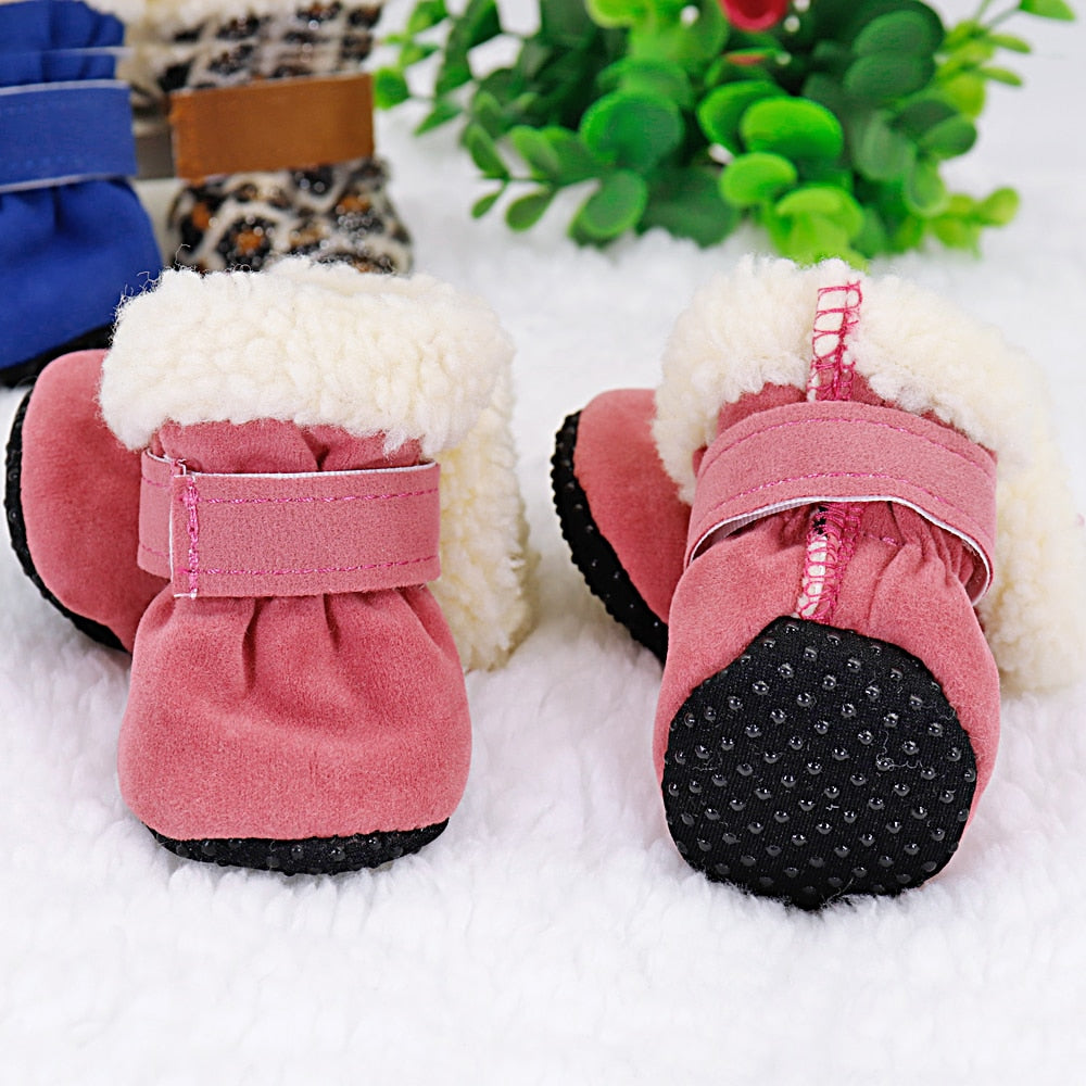 4pcs Furry Warm Dog Shoes