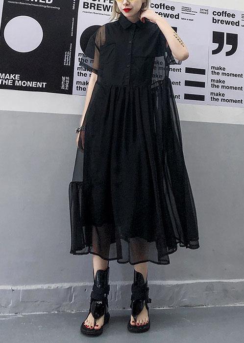 Women black tulle tunic top short sleeve Robe summer Dress