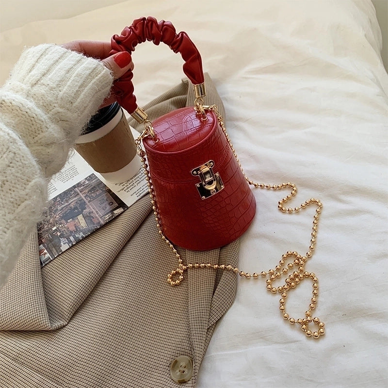 Women's Medium Pu Leather Marble Solid Color Streetwear Lock Clasp Bucket Bag