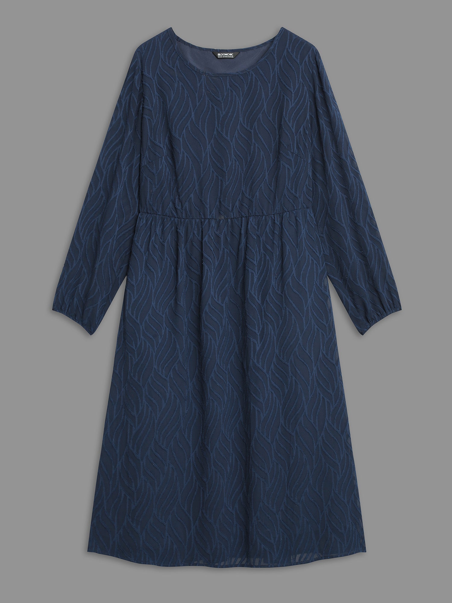 Textured Chiffon Lantern Sleeve Midi Dress