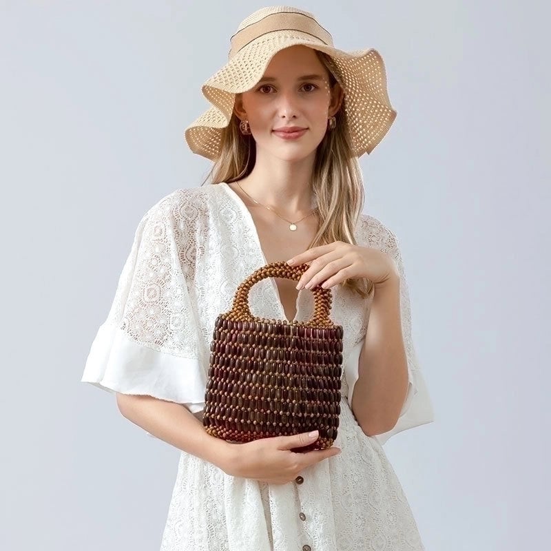 Women's Small Maple Color Block Vintage Style Square Open Straw Bag