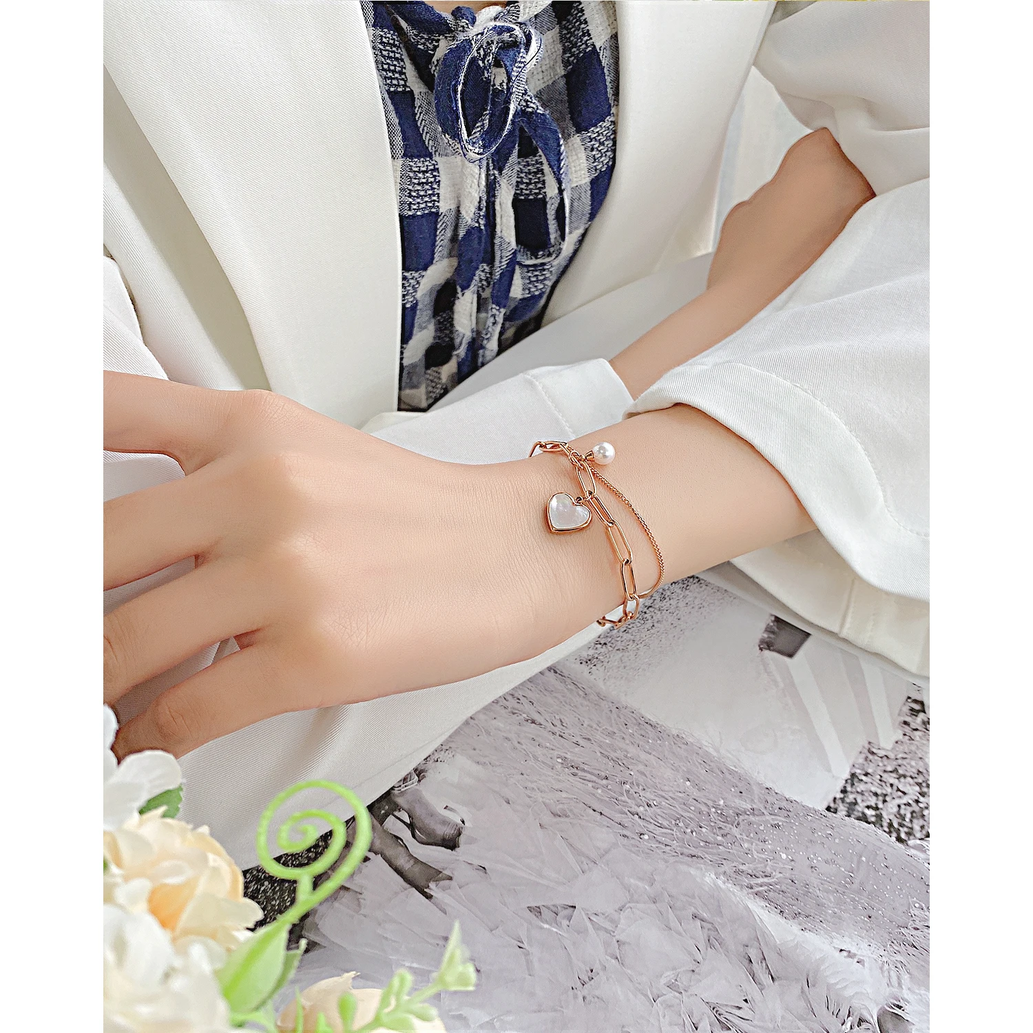 Jewelry Wholesale Double Layer Design Heart Shape Fashion Stainless Steel Bracelet For Women