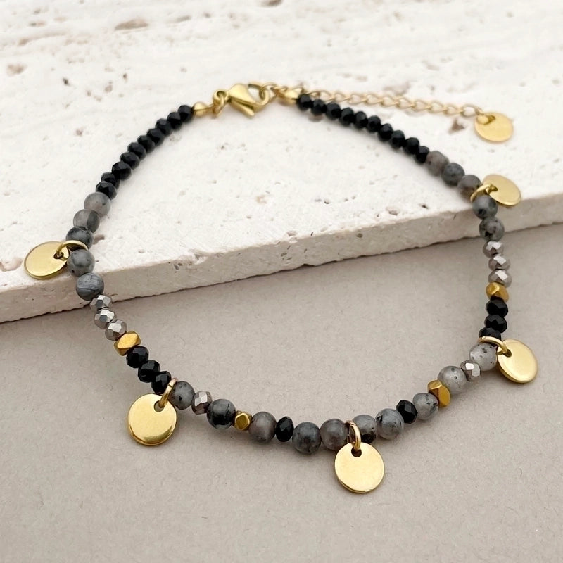 Casual Round 304 Stainless Steel Natural Stone Labradorite Gold Plated Bracelets In Bulk