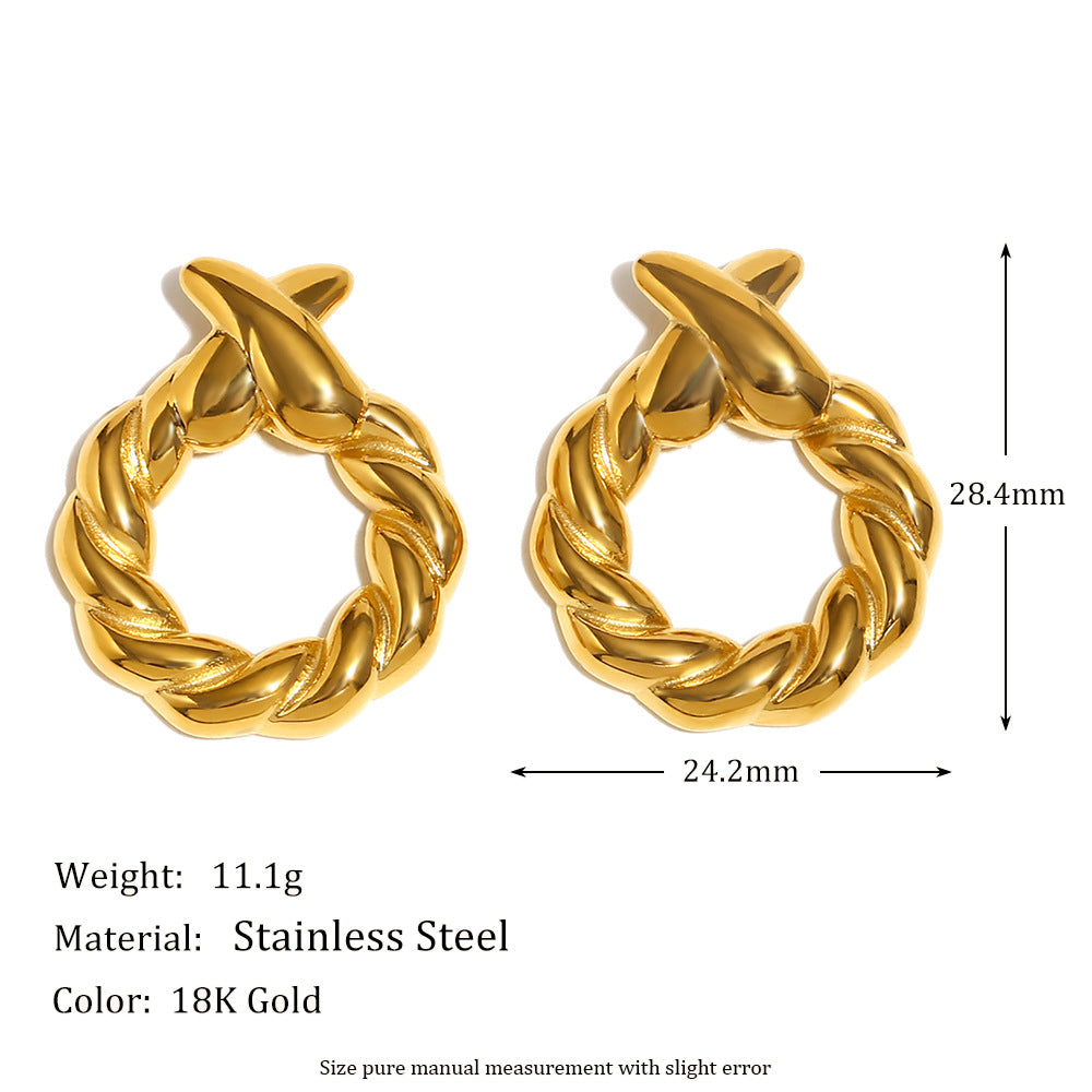Fashion Geometric Pearl Black Onyx Eye Earrings Stainless Steel 18K Gold Plated Twisted Cross Earrings