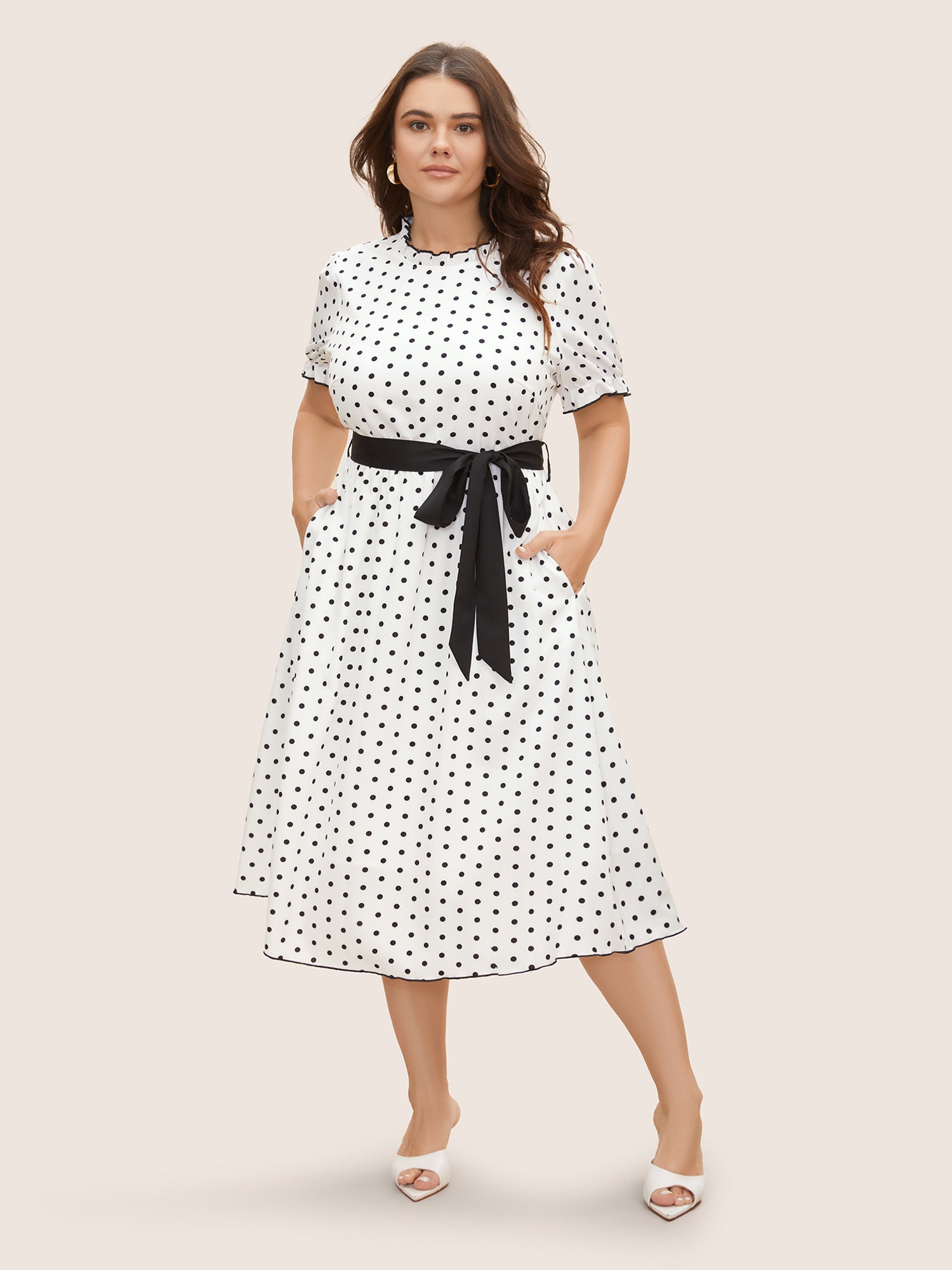 Bow Polka Dot Midi Dress