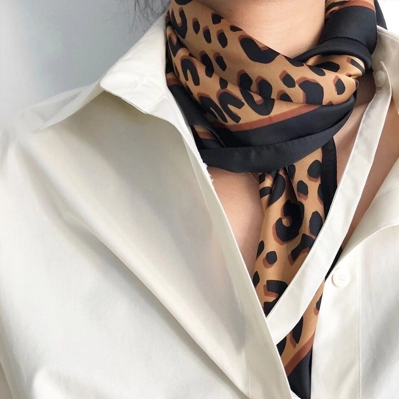 Women's Minimalist Streetwear Leopard Satin Printing Silk Scarf