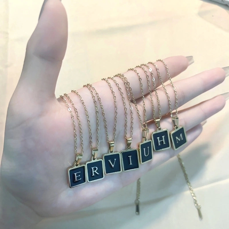 304 Stainless Steel K Gold Plated Minimalist Plating Inlay Letter Rectangle Shell Pendant Necklace