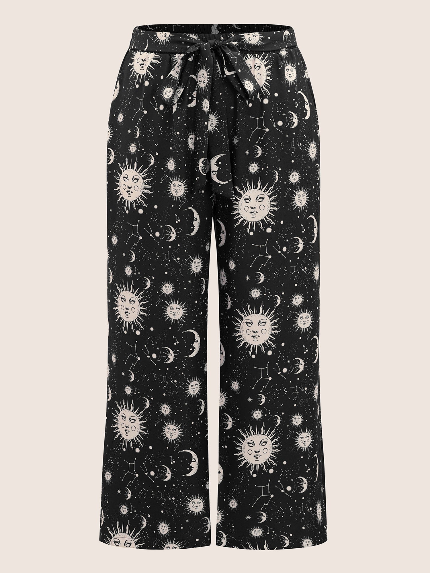 Silhouette Floral Print Ties Side Seam Pocket Pants