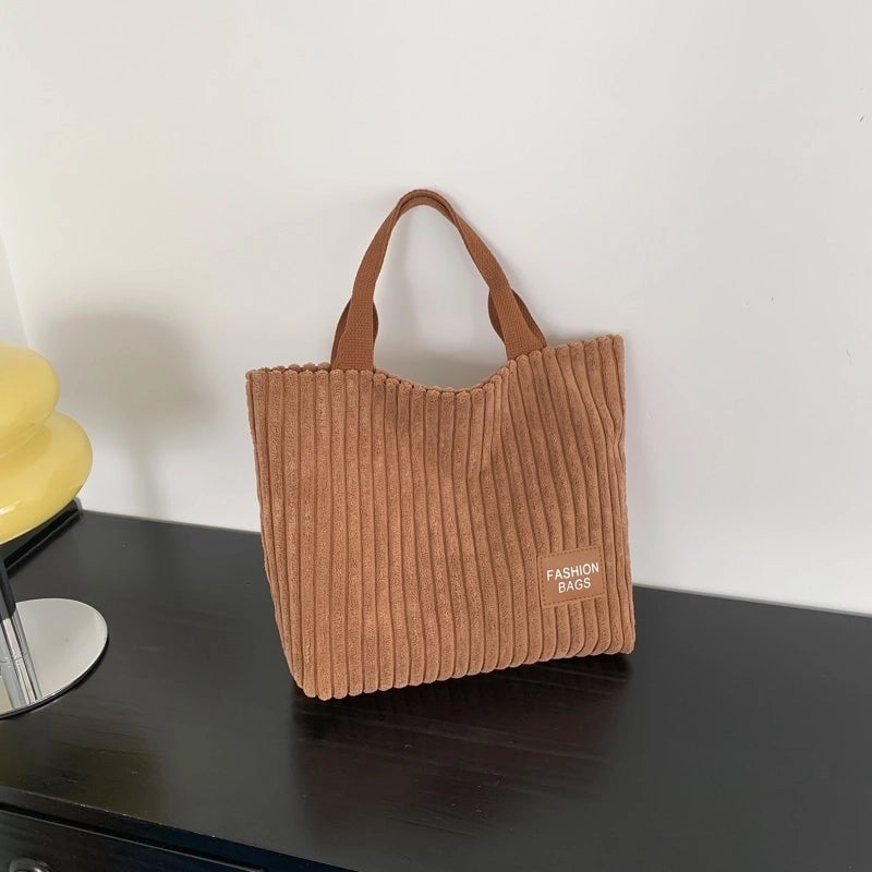Women's Corduroy Stripe Solid Color Classic Style Magnetic Buckle Underarm Bag