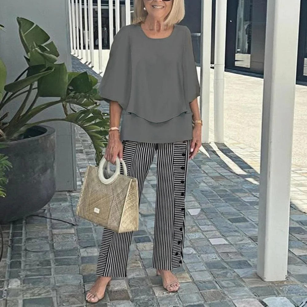 🔥Summer Sale 50% OFF💥Women’s Casual Round Neck Half Sleeve Top Printed Pants Two Piece Set