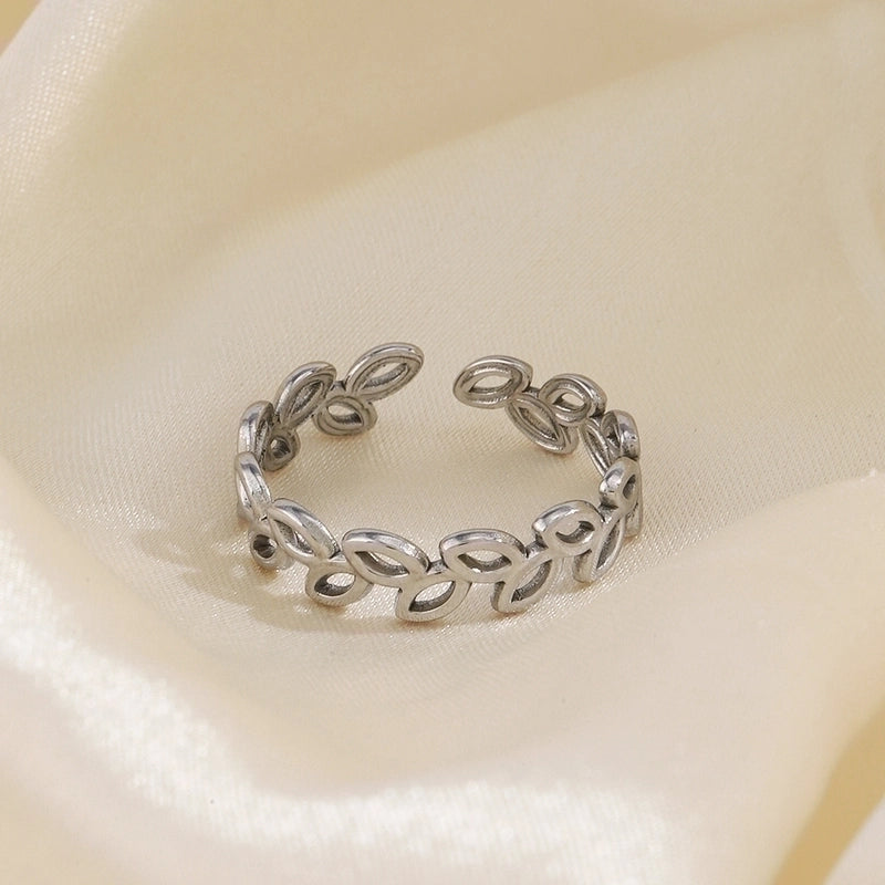 304 Stainless Steel 18K Gold Plated Minimalist Plating Leaves Open Rings