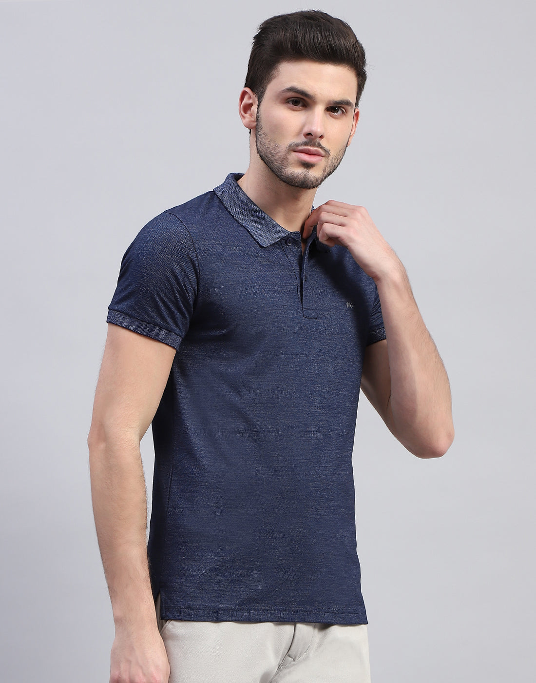 Men Blue Solid Polo Collar Half Sleeve T-Shirt