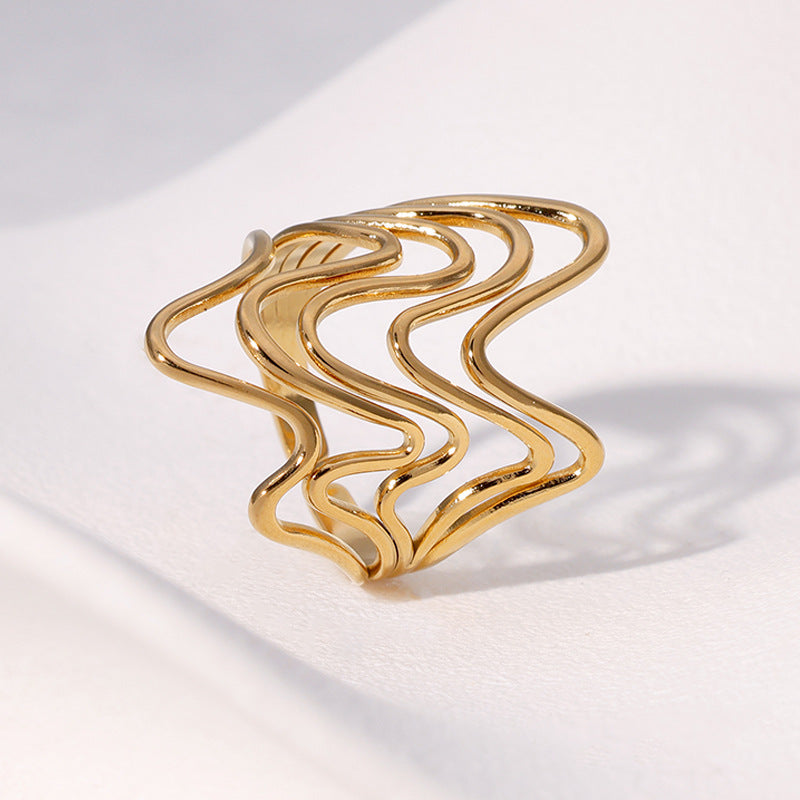 Irregular Geometric Lines Index Finger Ring Simple Cold Style Metallic Open Stainless Steel Ring