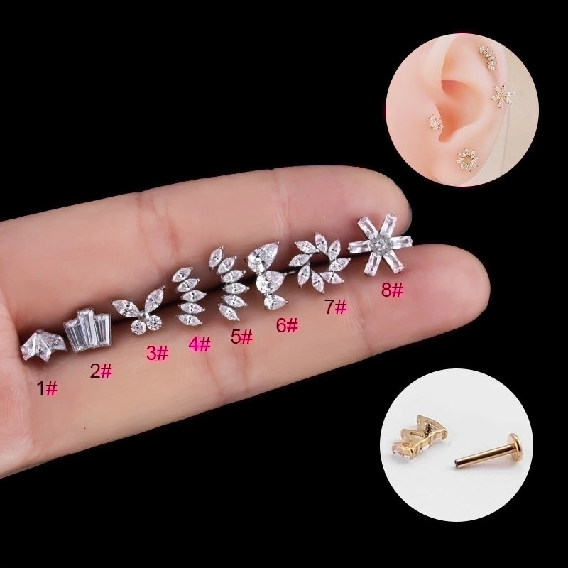 1 Piece Ear Cartilage Rings & Studs Fashion Crown Flower Butterfly Pure Titanium Inlay Zircon