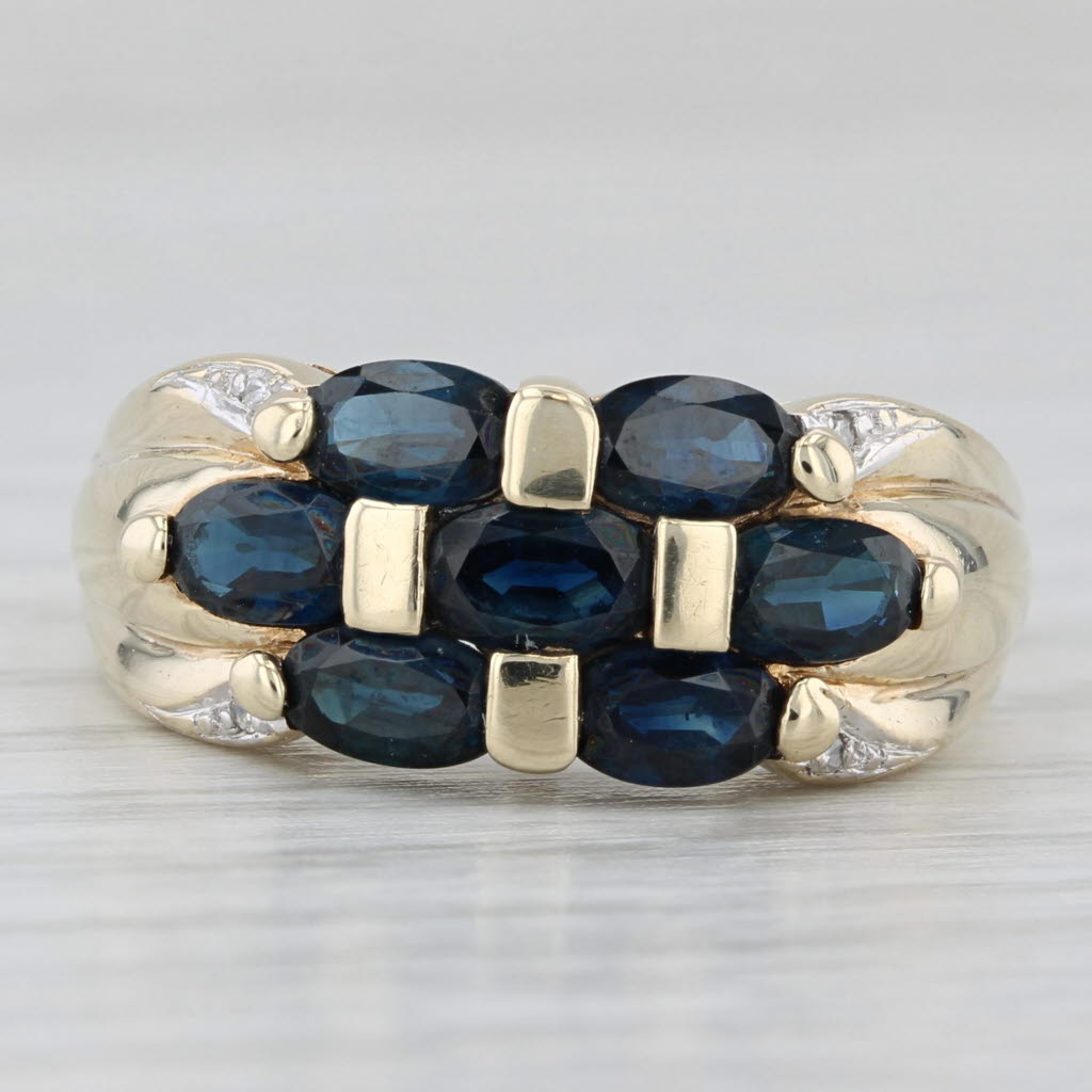2.66ctw Blue Sapphire Cluster Diamond Ring 10k Yellow Gold Size 10